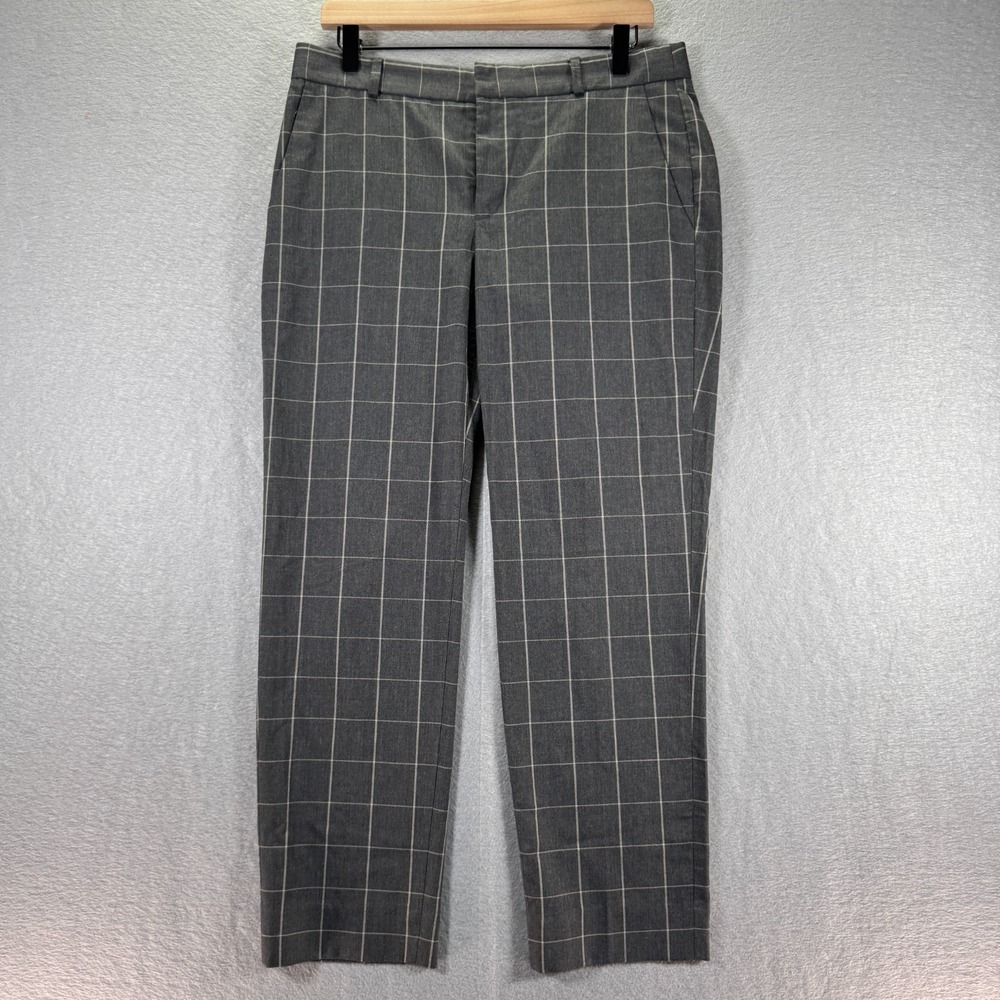 Banana Republic Avery‎ Pants Womens 8 Gray Windowpane Straight Leg Chino